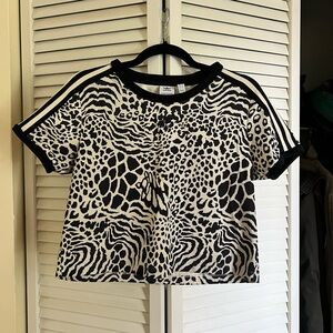 Adidas Black and White Animal Print Crop Top